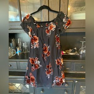 Size small mini dress - black with red floral print.
